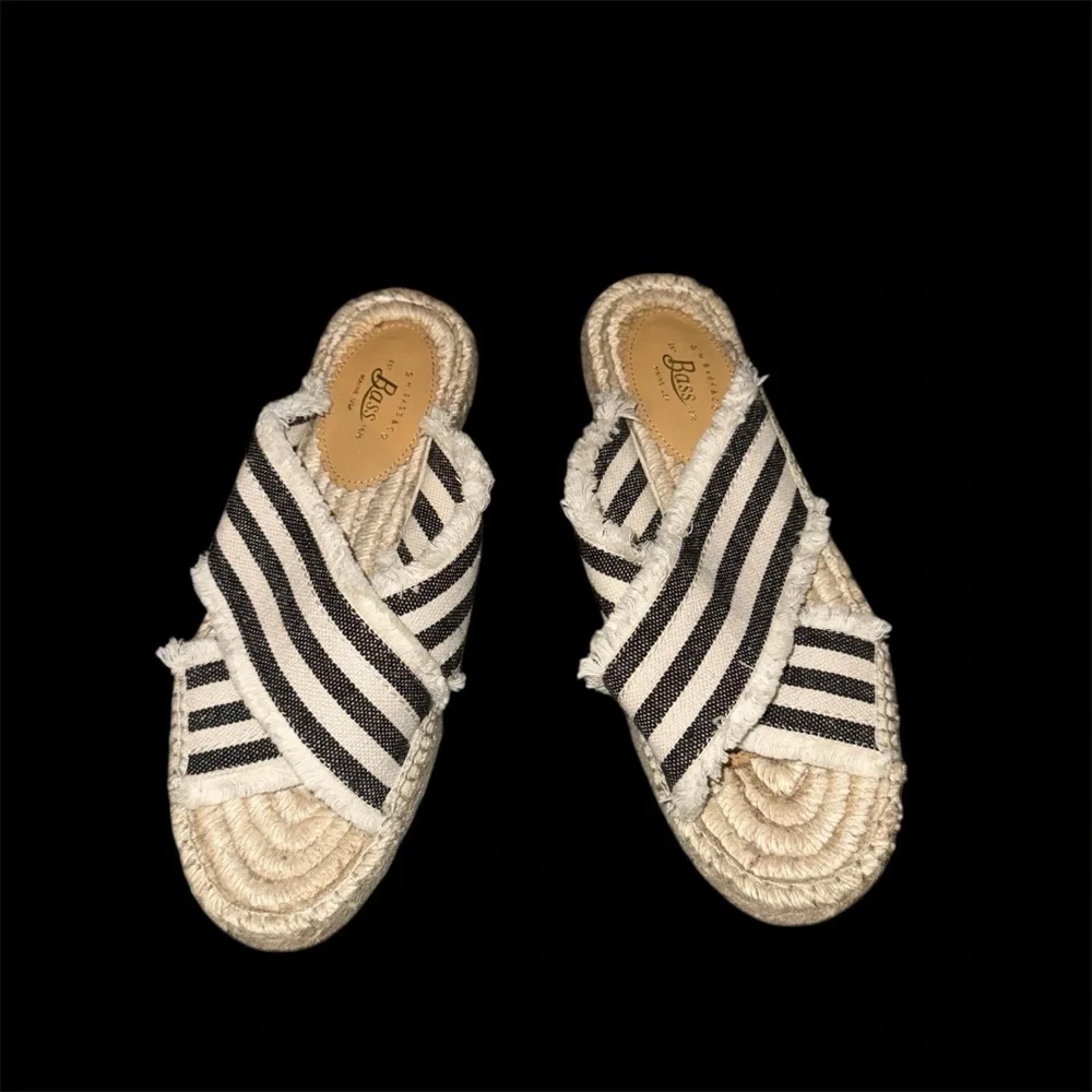 Coastal jute pinstriped G.H. Bass “Annabelle” Platform Espadrille Sandals Size 8